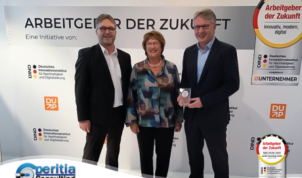 peritia Consulting GmbH als Arbeitgeber der Zukunft von Innovationsinstitut für Nachhaltigkeit und Digitalisierung (DIND) ausgezeichnet